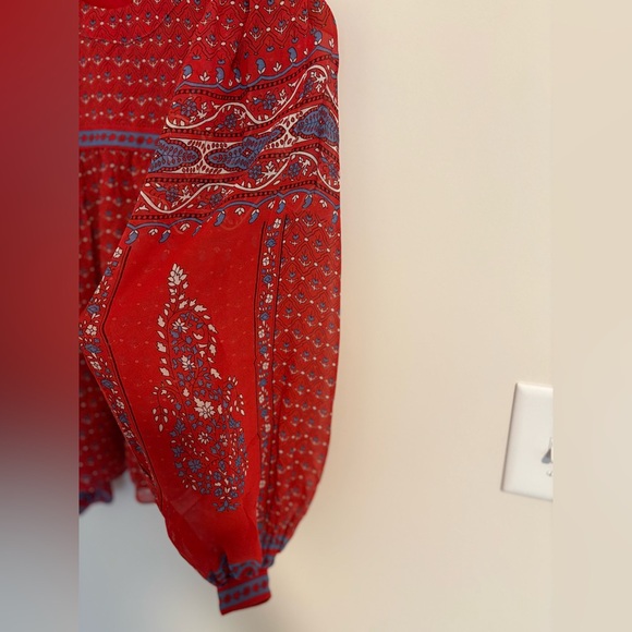 Ulla Johnson Red Blue Floral Paisley Silk Bohemian Blouse Size 0-2 - Picture 6 of 9